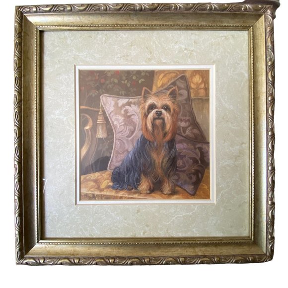 NY Artist Elaine Vollherbst Pampered Yorkie Dog Print Wood Frame Glass Art - Picture 2 of 10
